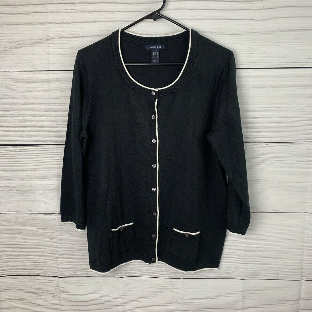 Lands End Sweater Button Down Cardigan Stretch M